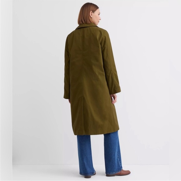 LOFT Olive Green Trench Coat with Plaid Lining - Picture 2 of 9